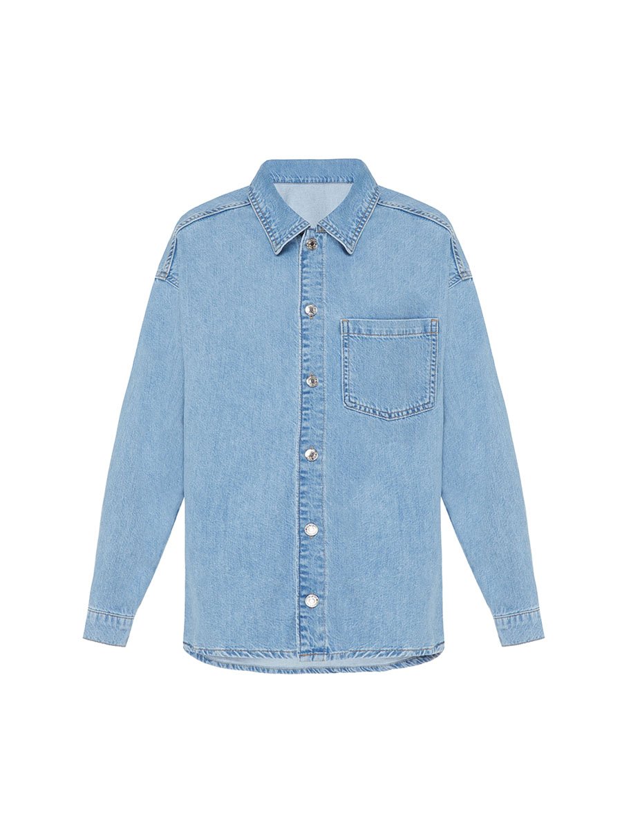 Сорочка джинсова oversize блакитного кольору з кишенею 8